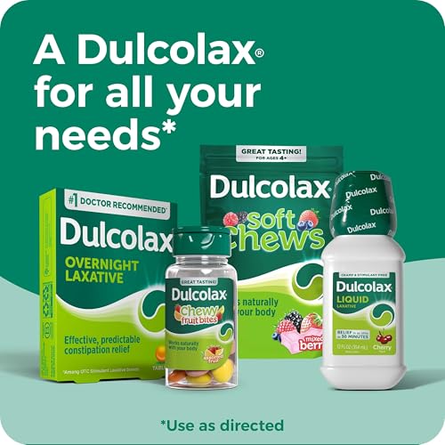 Dulcolax Saline Laxative Soft Chews, Gentle Constipation Relief, Mixed Berry Flavor, Magnesium Hydroxide 1200 mg, 60 Count