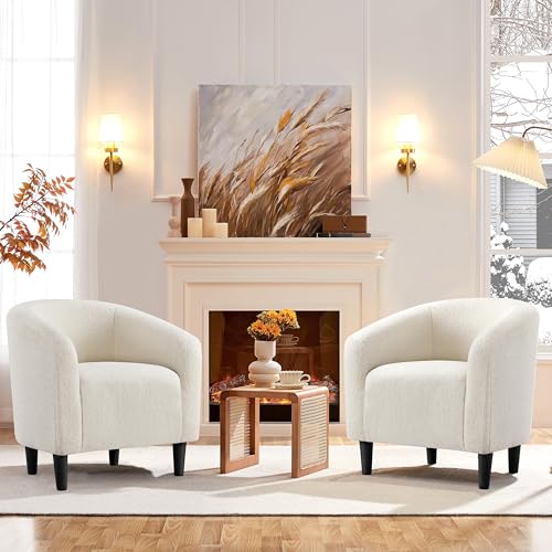 Yaheetech Accent Barrel Chair, Boucle Fabric Club Chair, Furry Sherpa Elegant Armchair with Cozy Soft Padded, Suitable for...