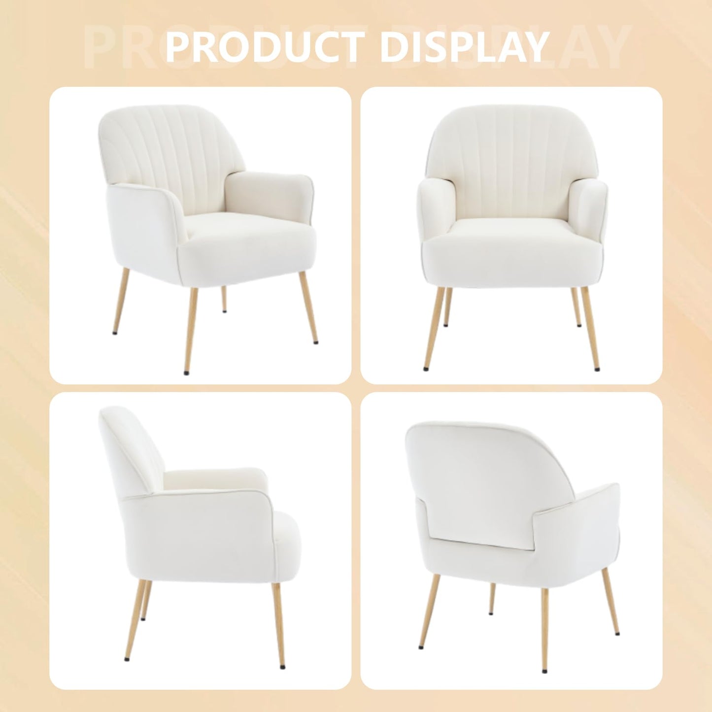 E-Motie Velvet Accent Chair, Modern Upholstered Living Room Chairs, Luxury Single Sofa Armchair with Metal Legs, Comfy Barrel Chairs for Living Room, Bedroom, Waiting Room, Office and Cafe, Beige