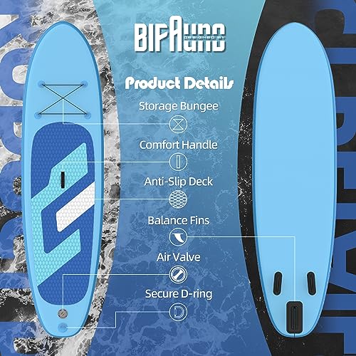 Bifanuo Inflatable Stand Up Paddle Board with SUP Accessories & Backpack. Paddle Boards for Adults. Non-Slip Deck, Wide St...