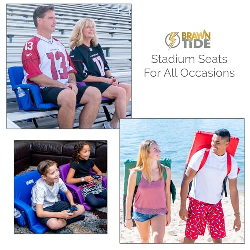 BRAWNTIDE Stadium Seat with Back Support - Comfy Cushion, Thick Padding, 2 Steel Bleacher Hooks, 4 Pockets, 2 Cup Holders,...