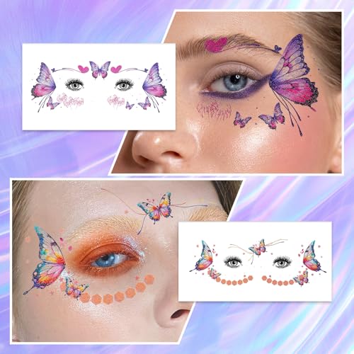 Glitter Butterfly Temporary Tattoos Sticker Glitter Fairy Makeup Kit Accessories For Women Eye Face Makeup Decor Butterfly...