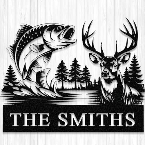 Personalized Deer Hunting & Fishing Metal Sign, Custom Hunter & Fisherman Wall Art Decor - Cabin Wall Decor, Hunter Family...