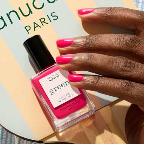 Manucurist Green Neon Pink - Fluorescent Pink Nail Polish - 9-Free, Vegan and Plant-Based - Non Toxic - Made in France - 0.5 fl