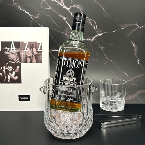 Lily's Home 1000ml -4.62" L x 4.62" W x 8.5" H - Glass Ice Bucket with Handle and Stainless Steel Tongs, Sparkling Ice Buc...