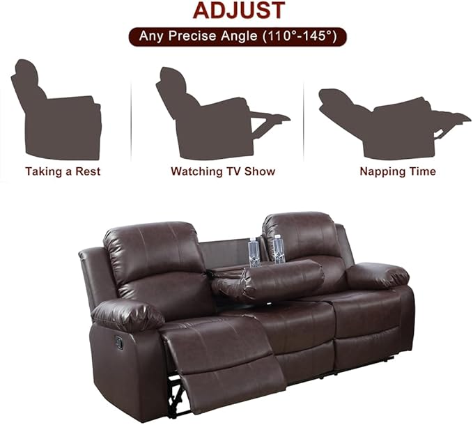 A Ainehome Living Room Furniture Set Leather Recliner Sofa Set Loveseat Chair Furniture Sofa Set for Living Room/Small Space/Rv/House/Office/Theater Seating (A-Brown Leather, Sofa(3seater))