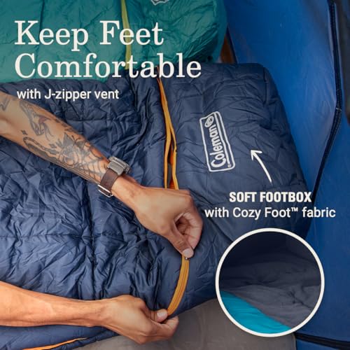 Coleman Big Bay 0/20/40°F Cold-Weather Sleeping Bag, Adult Mummy Sleeping Bag with Headrest, Foot Ventilation, & Storage S...