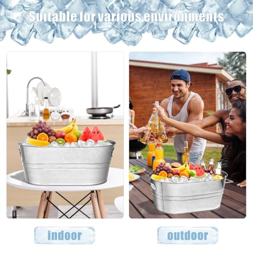 4 Pack Galvanized Tub Ice Bucket, 3 Gallon Large Metal Drink Buckets for Parties & Bars, Beer Beverage Tub with Carry Hand...