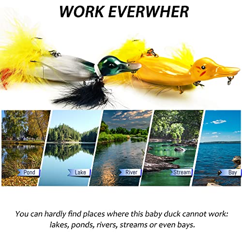 VMSIXVM Duck Lures for Bass Fishing, Realistic Topwater Baby Duckling Baits Floating Artificial Hard Swimbaits for Pike Mu...