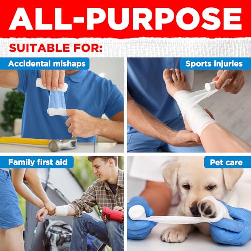 24 Gauze Rolls - 4" x 4.1yd - Soft and Breathable Rolled Gauze - Latex-Free Premium Individually Wrapped Bandages with Bon...