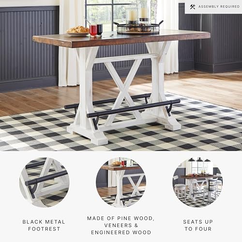 Signature Design by Ashley Valebeck Rustic Farmhouse 36" Counter Height Dining Table, Brown & White