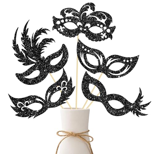 umoni Masquerade Mask Party Centerpiece Sticks 12Pcs Venetian Mask Party Decorations Bachelorette Mask Table Toppers Masqu...