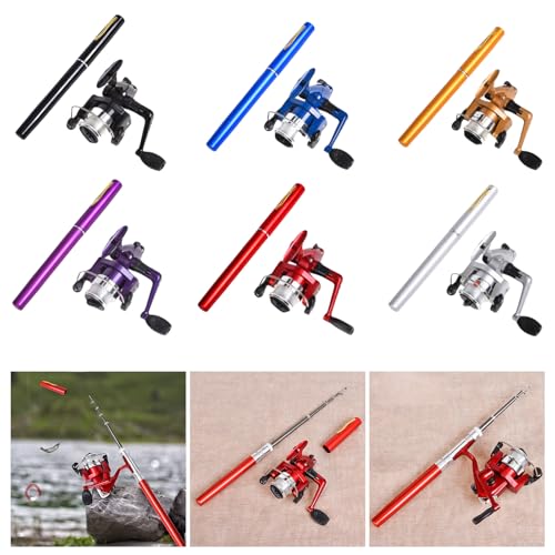 Shurhome Pocket Foldable Fishing Rod Reel Set Small Pen Fishing Rod Set Pen Shaped Telescopic Fishing Rod with Fishing Reel