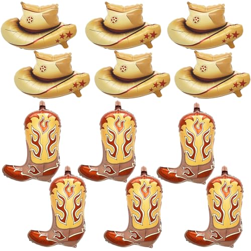 12Pcs Western Party Balloons Set 6 Cowboy Hat & 6 Boot Balloons Large Festival Celebration Decorations for West Themed Rod...