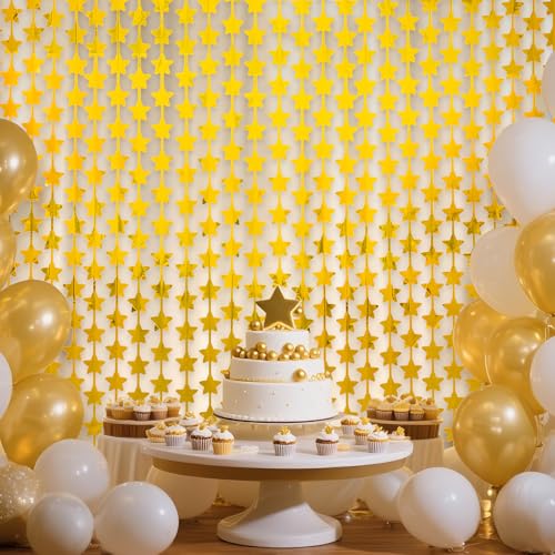 LOLStar 2 Pack Gold Stars Birthday Decorations 3.3X6.6 ft, Golden Party Backdrop Foil Fringe Curtains, Streamers Congrats ...