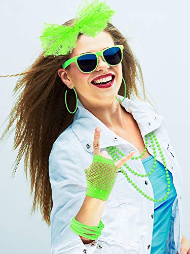 Blulu 80s Costume Accessories for Women Lace Headband Earrings Fishnet Gloves Necklace Bracelet for 80s Retro Party