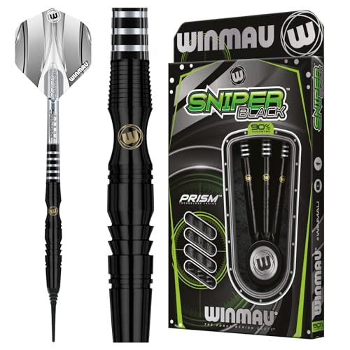 Winmau Sniper Black Professional Tungsten Darts Set with Flights and Stems (Shafts)