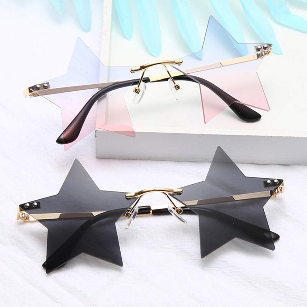 Star Rimless Sunglasses Women/Men Unique Pentagram Party glasses Prom Streetwear (pink/blue)