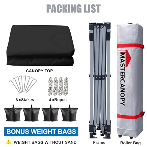 MASTERCANOPY Durable Pop-up Canopy Tent with Roller Bag (10x10, Black)