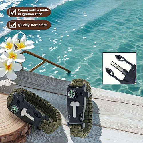 Chinshwehaw 5 in 1 Survival Bracelet-Fire Starter,Loud Whistle,Compass,Paracord Rope & Cutter,Military Grade Tactical Gear...