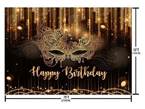 AIBIIN 7x5ft Happy Birthday Backdrop Masquerade Mask Party Decorations Supplies Carnival Birthday Dancing Party Banner Bla...