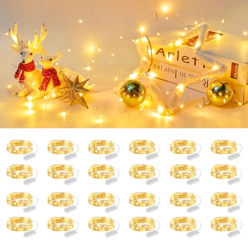 Brightown 24 Pack Fairy Lights Battery Operated String Lights - 7 ft 20 LED Mini String Lights Waterproof Silver Wire Fire...
