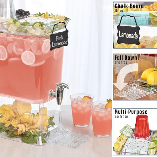 Buddeez Tritan Beverage Dispenser with Party Top Lid and Drip Tray - 2.5 Gallon Drink Dispenser - Drink Dispenser - BPA Free