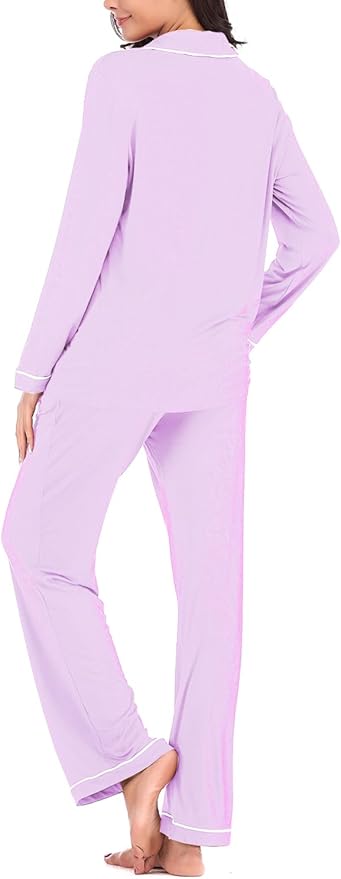 Aamikast Women's Pajama Sets Long Sleeve Button Down Sleepwear Nightwear Soft Pjs Lounge Sets