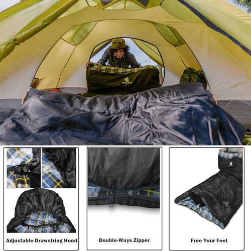 GEERTOP Flannel Sleeping Bags for Adults Big & Tall People Portable Cold Weather Envelope XXL All Seasons Camping Sleeping...