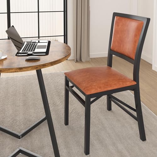 VECELO Folding Chairs Set of 4 with Cushion, Foldable Padded Seats with Heavy Duty Metal Frame for Kitchen/Dining/Living R...