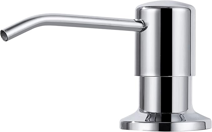 Built in Soap Dispenser for Kitchen Sink Chrome Stainless Steel Pump Head, Counter Soap Dispenser Refill from Top with 17 Ounce PE Bottle