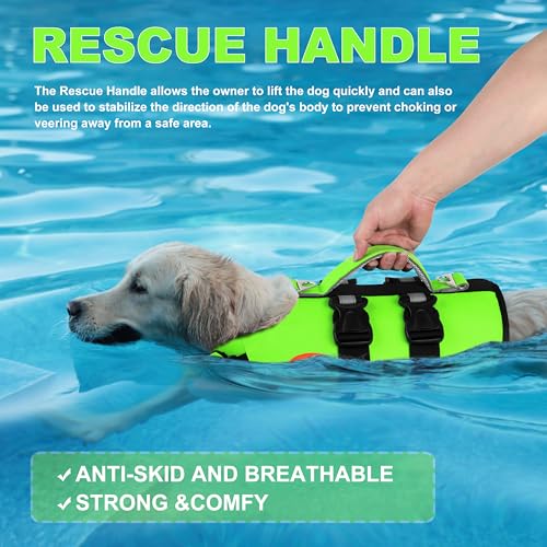 Doglay Dog Life Jacket Neoprene, High Buoyancy Dog Harness Life Vest for Swimming and Boating, Adjustable Swim Vest with R...