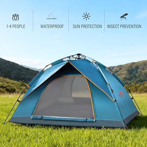 TGpao Quick Set Up Waterproof 4-Person Camping Tent with Bug Netting - Instant Pop-Up Tent for Family Camping & Hiking | A...