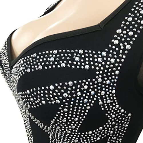 KRICESSEEN Sexy Rhinestone Crystal Mesh Patchwork Sheer Bodycon Dress Womens See-Through Birthday Clubwear Dresses