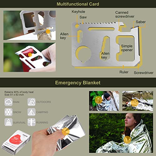 XUANLAN Emergency Survival Kit, Outdoor Survival Gear Tool with Survival Bracelet, Fire Starter, Whistle, Wood Cutter, Wat...