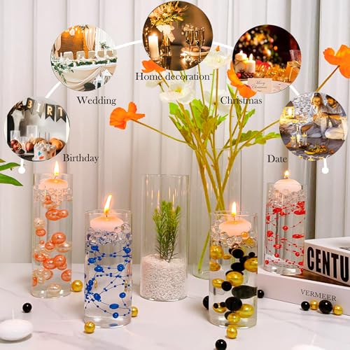 UDU Set of 16 Cylinder Glass Vases and 24 Pcs Floating Candles for Centerpiece, 4,6,8,10 Inch Tall Clear Hurricane Candle ...