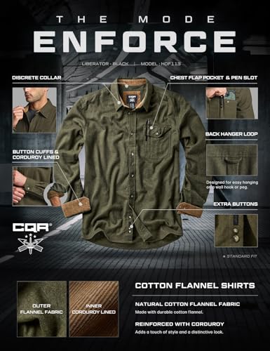 CQR Men's 100% All Cotton Button Down Flannel Shirts, Long Sleeve Brushed Warm Soft Casual Outdoor Plaid Shirt