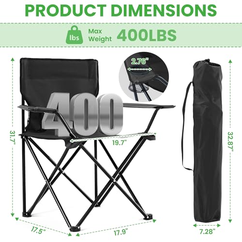 2 Pack Portable Camping Chairs Folding Lawn Chair Outdoor Lightweight Beach Chair with Cup Holder & Carry Bag for Outside ...