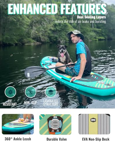 BM Paddle Board Inflatable Stand Up Paddle Board, SUP Paddleboard for Adult, Premium Accessories | Non-Slip EVA Deck & Foa...