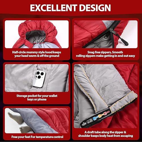 ETGLCOZY Sleeping Bag for Adults Cold Weather & Warm, Lightweight Backpacking Camping Hiking Essentials Gear for Kids 10-1...