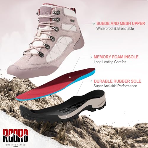 R CORD Womens Hiking Boots Breathable Hiking Boots Womens Waterproof Ankle Support Athletic Outdoor Non-slip Durable Hikin...
