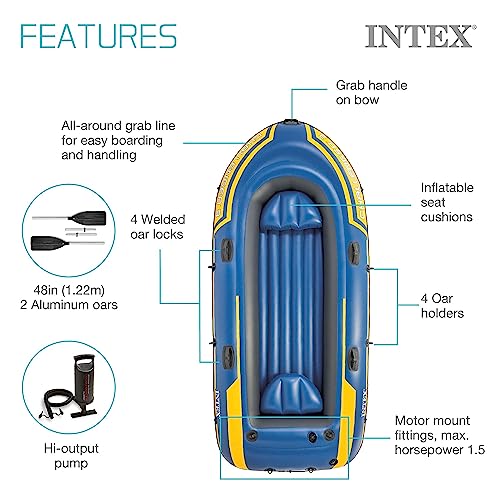 INTEX Challenger Inflatable Boat Series: Includes Deluxe Boat Oars and High-Output Pump – SuperStrong PVC – Triple Air Cha...