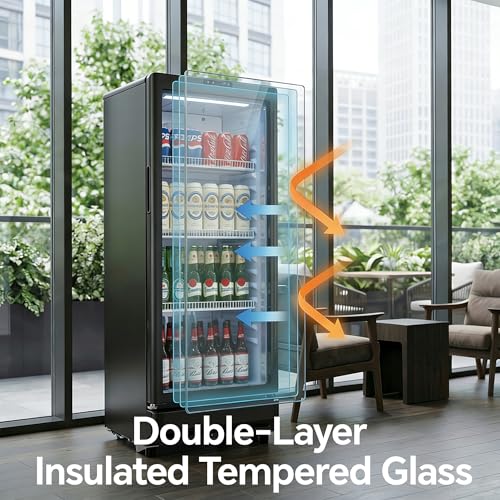 Vivacool 6 Cu.Ft Commercial Refrigerator, Beverage Refrigerator Cooler with Glass Door, Lock & Adjustable Shelves, Quiet F...