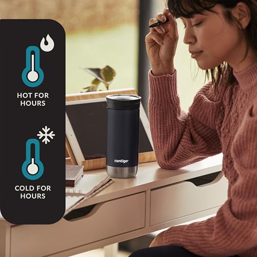 Huron Vacuum-Insulated Stainless Steel Travel Mug, 16oz Licorice - Leak-Proof Lid for Hot/Cold Beverages, Fits Most Cup Ho...