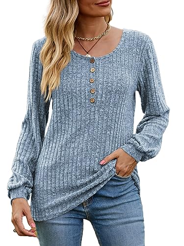 DB MOON Womens Lightweight Sweaters 2025 Long Sleeve Henley Shirt Fall Casual Crewneck Tunic Tops