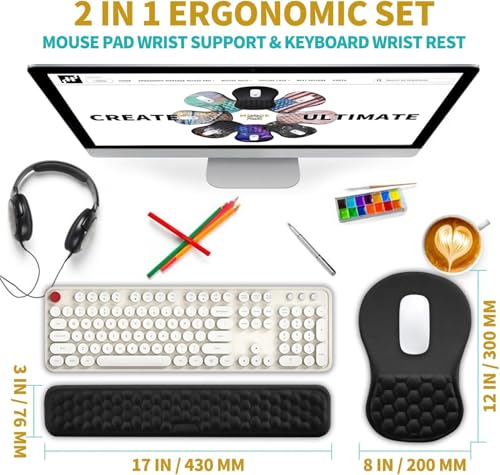 Hokafenle 2 in 1 Ergonomic Mouse Pad Wrist Support & Wrist Rest for Computer Keyboard Set, with Relieve Carpal Tunnel Pain...
