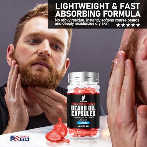 aokur Beard Oil Capsules for Men – Softens, Strengthens & Hydrates with Grape Seed & Camellia Oils – Mess-Free Single-Use ...