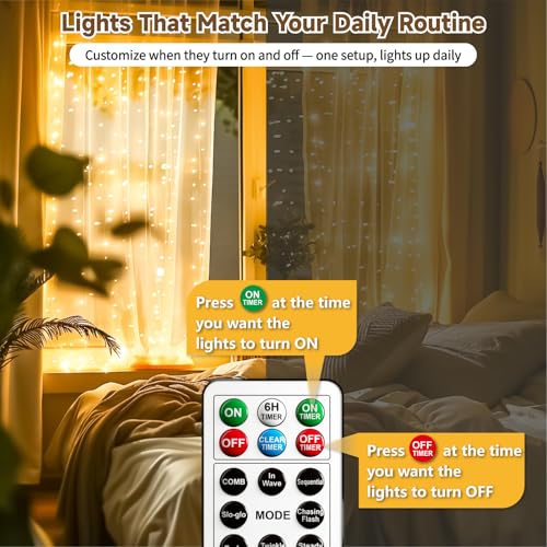 HXWEIYE 300LED Untangled Curtain Lights, 9.8x9.8Ft USB Fairy Twinkle String Lights with Remote and DIY Timer, 8 Modes Wind...