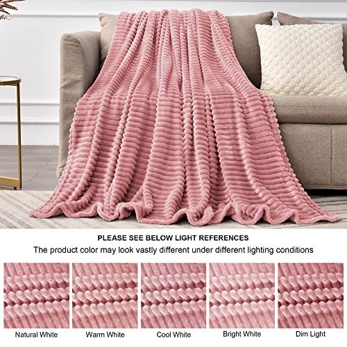 BEDELITE Fleece Throw Blanket for Couch – 3D Ribbed Jacquard Soft and Warm Decorative Fuzzy Blanket – Cozy, Fluffy, Plush ...