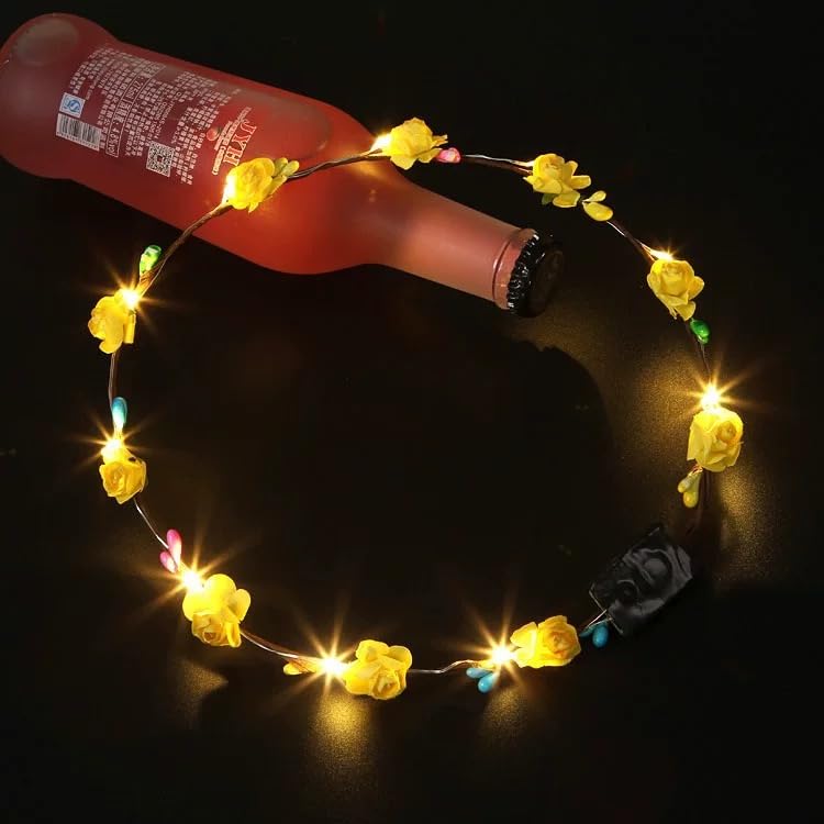 YADIRF Led Light Women Flower Girl Headband Glow Blinking Crown Hair Wreath For Halloween Cosplay Holiday Wedding Party (Y...